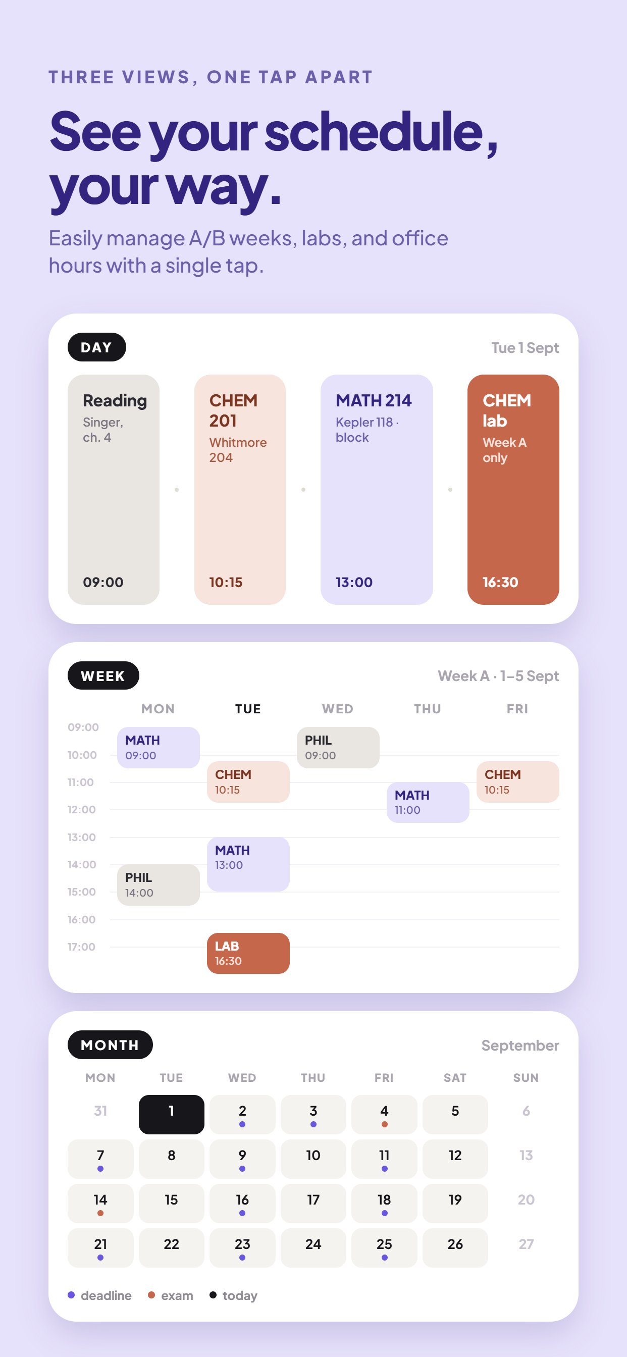 Academix weekly timetable with rotating A/B weeks